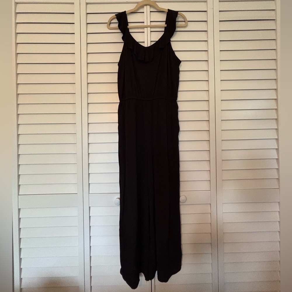 LOFT Black Ruffle-Neck Sleeveless Jumpsuit
